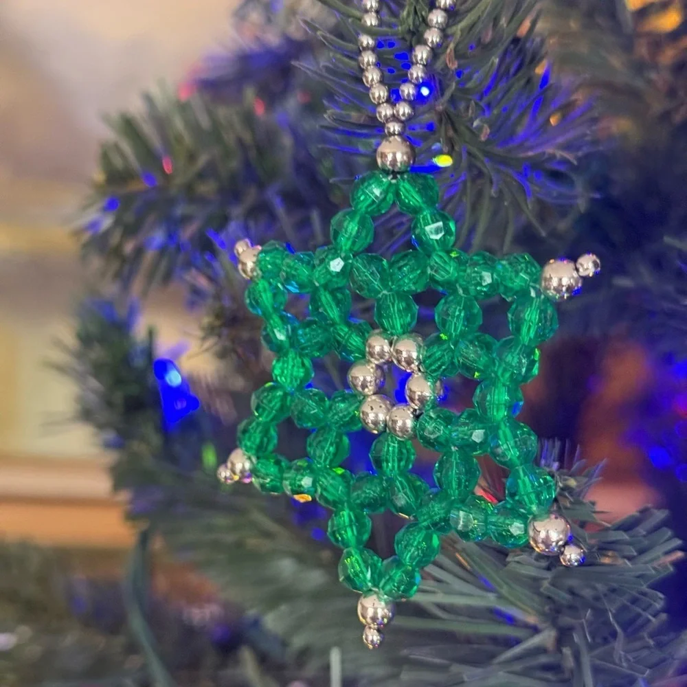 Vintage 1975 Green Beaded Star Ornament